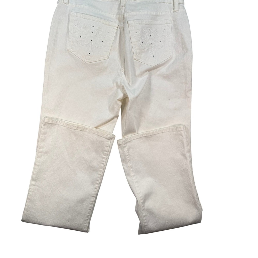 NYDJ White Flare Jeans Women 12 NWT Tummy Tuck 33 X 34 Inseam Stretch USA Bling - Picture 14 of 17